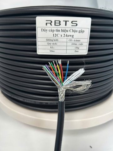 RBTF-12C24L2 - Dây cáp tín hiệu Chịu gập 12C 24awg, Tiết diện lõi 0.21mm2, Đường kính OD: 7.0mm, 2 lớp chống nhiễu