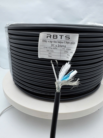 RBTF-2C24L2 - Dây cáp tín hiệu Chịu gập 2C 24awg, Tiết diện lõi 0.21mm2, Đường kính OD: 4.6mm, 2 lớp chống nhiễu