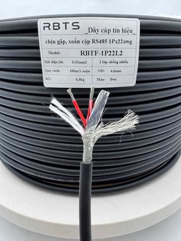 Dây cáp tín hiệu chịu gập High flexible xoắn cặp RS485 1P 2 lõi 22awg - 2 lớp chống nhiễu