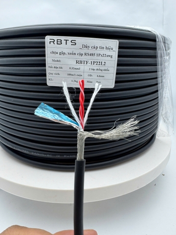 Dây cáp tín hiệu chịu gập High flexible xoắn cặp RS485 1P 2 lõi 22awg - 2 lớp chống nhiễu