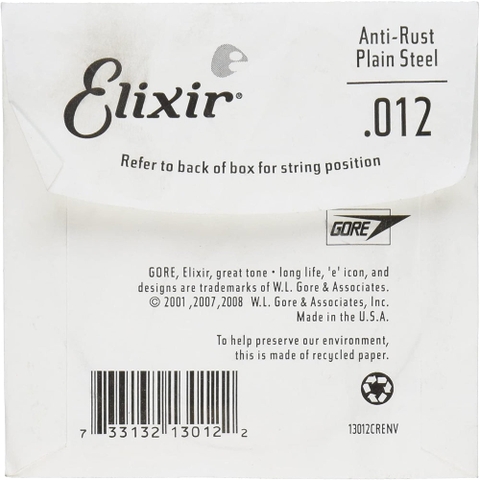 (Quà tặng) Dây Đàn Guitar Điện Elixir 13012 Anti-Rust Plated Plain Steel .012, Single String