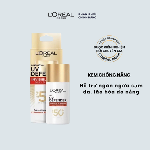KEM CHỐNG NẮNG 50ML (FLUID) -KEM CHỐNG NẮNG LOREAL (VẠCH ĐỎ)  UV DEFENDER INVISIBLE FLUID 20X MỎNG NHẸ