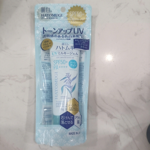 KEM CHỐNG NẮNG NÂNG TONE VÀ DƯỠNG ẨM DA HATOMUGI SPF50+ PA++++ (XANH BẠC HÀ) (70G)