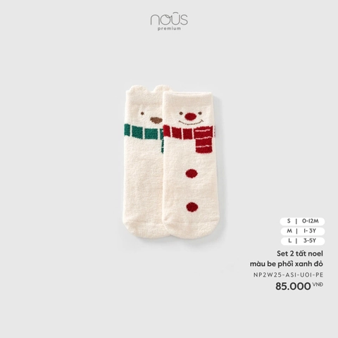 Set 2 tất noel màu be phối xanh đỏ NOUS