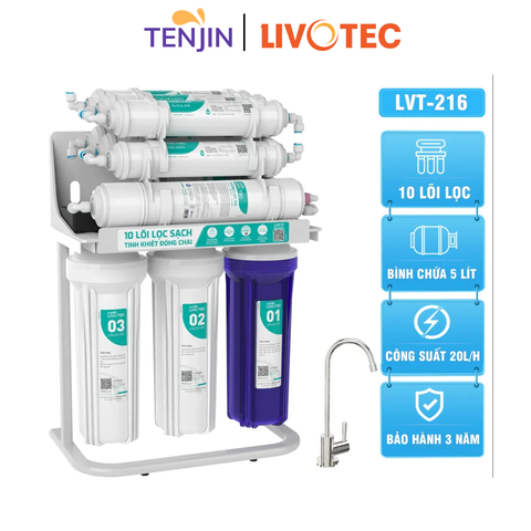 Máy Lọc Nước Karofi Livotec 216 10 Cấp Lọc Âm Tủ Để Gầm Bảo Hành 3 Năm  Công Suất 20L/H (Mẫu mới tem xanh)