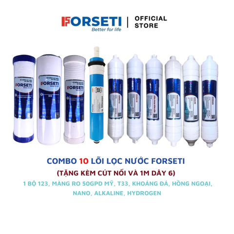 Bộ 10 lõi lọc nước Forseti chính hãng dùng cho máy lọc nước RO (123, RO 50G Karofi, 5678910)
