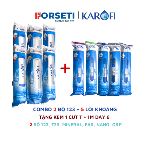 Combo 8 lõi cho máy lọc nước Karofi 12356789 (1 bộ lọc thô số 1,2,3+ 1 bộ chức năng 56789) Tặng tay tháo cốc lọc