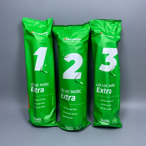 Bộ 5 lõi lọc nước Kangaroo chính hãng dùng cho máy lọc có 3 cốc lọc 10inch (Bộ lọc thô số 1,2,3 và 2 lõi 1)