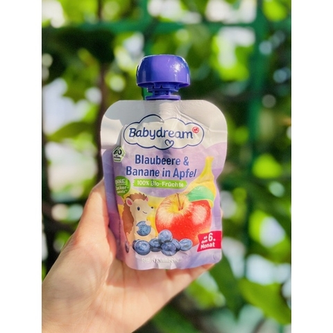 Trái cây nghiền hữu cơ Babydream Đức cho bé từ 6 tháng túi 90g