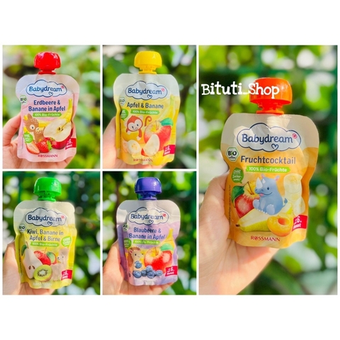 Trái cây nghiền hữu cơ Babydream Đức cho bé từ 6 tháng túi 90g