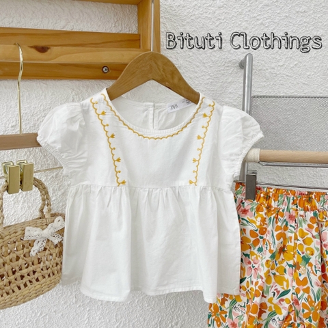 Set babydoll bé gái vải thô mềm quần hoa