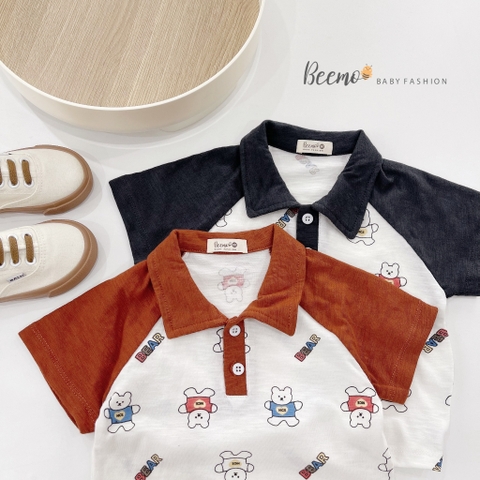 Set hình gấu áo cổ phối tay raglan Beemo