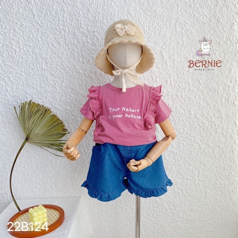 Set bé gái áo bèo sọc hồng quần jeans BERNIE