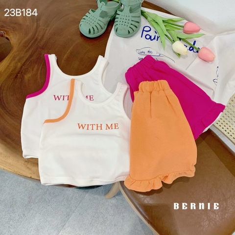 Set bé gái ba lỗ viền vai quần loe Bernie