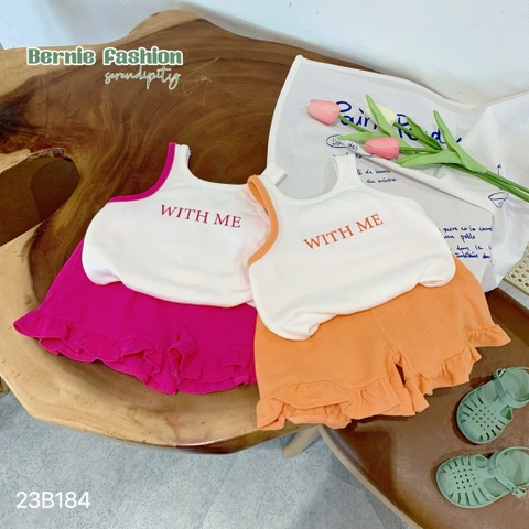 Set bé gái ba lỗ viền vai quần loe Bernie