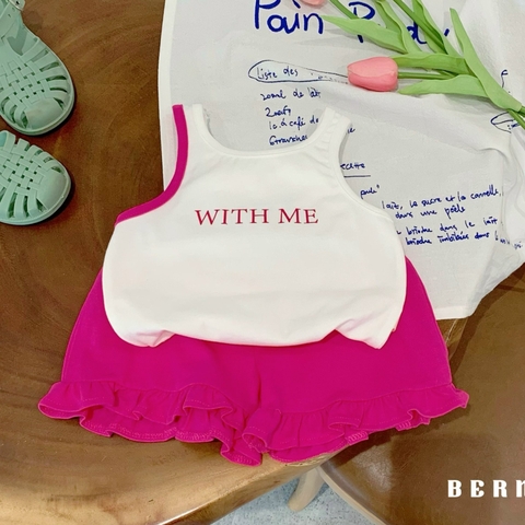 Set bé gái ba lỗ viền vai quần loe Bernie