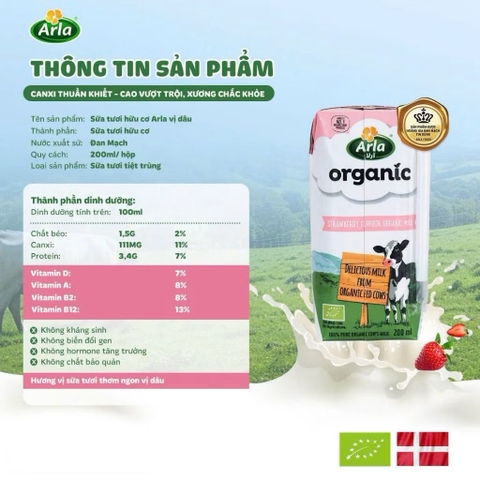Sữa tươi hữu cơ Arla Organic hộp 200ml