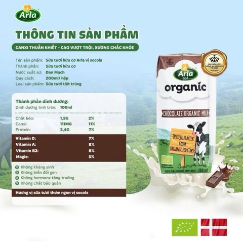 Sữa tươi hữu cơ Arla Organic hộp 200ml