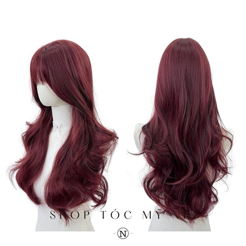 Tóc Giả Mỹ Nhi Xoăn Layer Mái Thưa Hàn Quốc Màu Đỏ Cherry x-dk-0104 Da Đầu Dệt Kim