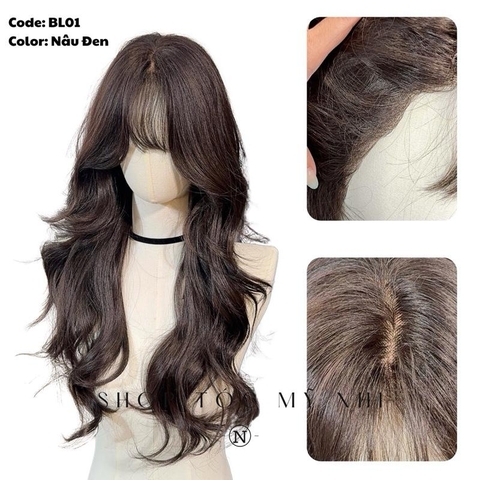 Tóc Giả Bio-Lace 3D Mái Thưa Xoăn layer BL01 độ dài 60cm (Viền Da Sinh Học Skin-Fit)