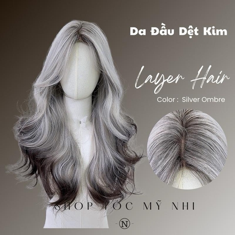 Nâu Tối Nhuộm Màu Bạc Silver Loang Màu Fox Ombre Color x-dk1-0109 Da Đầu Dệt Kim trendy VAT 8%