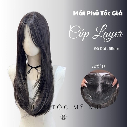 Tóc Mái Phủ Hói Siêu Da Đầu Lưới U Tóc Giả Cúp Layer MP06 55cm