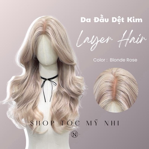 Tóc Giả Dệt Kim Hai Mái Xoăn Layer Dài Màu Tóc Blonde Rose x-dk2-0301