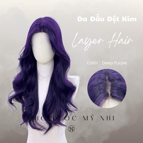 Tóc Giả Mỹ Nhi Xoăn Layer Hai Mái Màu Tóc Tím Than x-dk1-0118 Da Đầu Dệt Kim (rẻ ngôi được)