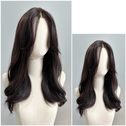 Siêu Da Đầu lưới chữ T Tóc Giả Mái Bay Xoăn Nhẹ Đuôi CC13 50cm