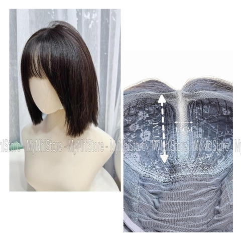 Siêu Da Đầu Lưới T Mái Thưa Tóc Giả Ngắn Thẳng CC19 35cm