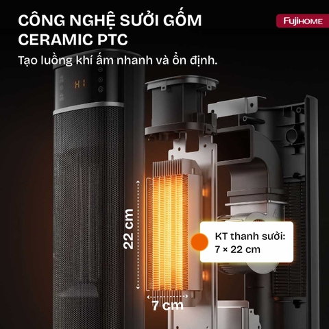 Máy sưởi gốm điều khiển giọng nói Fujihome FH213 2100W | Hàng chính hãng
