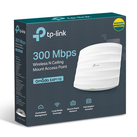 Bộ phát wifi TP-Link EAP110 (Chuẩn N/ 300Mbps/ 2 Ăng-ten ngầm/ Wifi Mesh/ 35 User/ Gắn trần/tường | Hàng chính hãng
