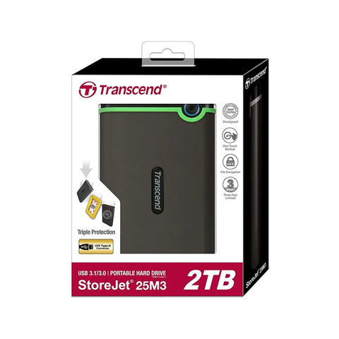 Ổ cứng di động Transcend 2TB 2.5inch StoreJet Slim 25M3S Màu Xám, Chống Sốc