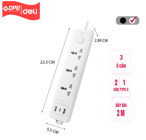 Ổ cắm điện đa năng Deli T708