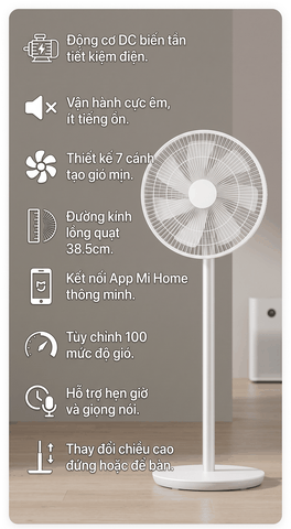 Quạt Đứng Thông Minh Xiaomi JIPIN JP-F08-DXA – Động Cơ DC Biến Tần, 7 Cánh Gió Mịn, Kết Nối App Mi Home
