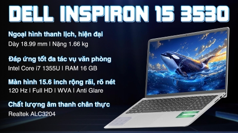 Laptop Dell Inspiron 15 3530 - N5I7421W1 (i7 1355U, 16GB, 512GB, Full HD 120Hz, OfficeHS24+365, Win11)