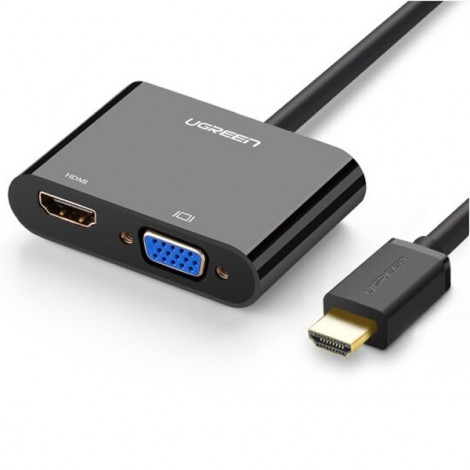 Cáp HDMI To HDMI/VGA + Audio 3.5mm Ugreen 40744 (Nguồn Micro USB 5V) | Hàng chính hãng