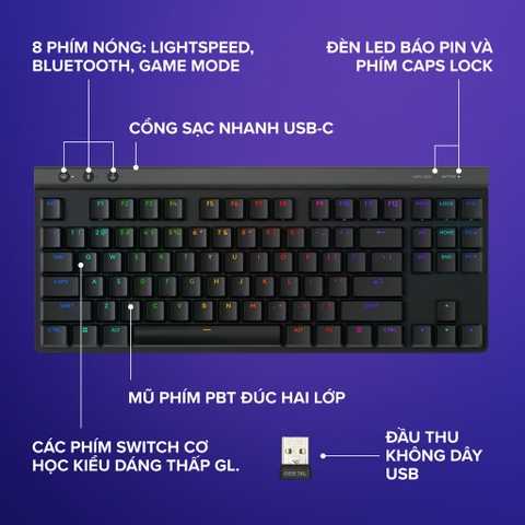 Bàn phím LOGITECH G515 TKL LIGHTSPEED WIRELESS/BLUETOOTH RGB GAMING/ĐEN/TRẮNG