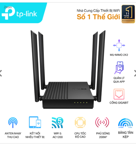 Archer 64 AC1200 Router WiFi Gigabit MU-MIMO | Hàng chính hãng