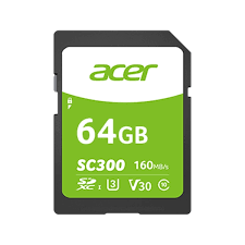 Thẻ nhớ SD ACER SC300 64GB CL10 U3 V30 R160 W70
