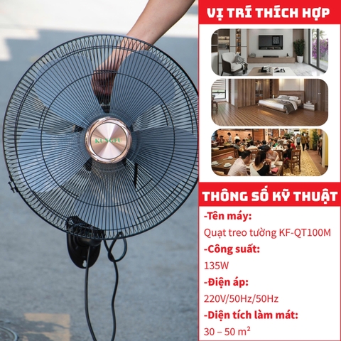 Quạt Treo Tường Kungfu KF-QT100M: Công Suất Lớn, Làm Mát Diện Rộng