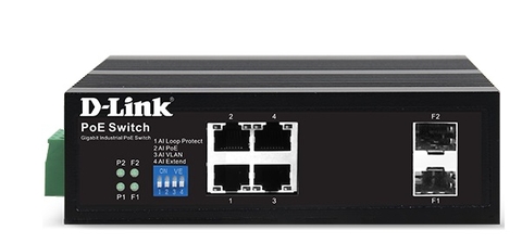 D-Link DIS-F1006PS-E – Switch công nghiệp Gigabit PoE 4 cổng, hỗ trợ truyền xa 250m