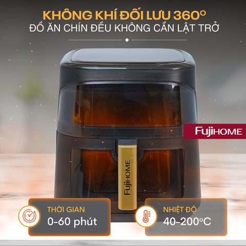 Nồi chiên không dầu Fujihome A8DG1NEW 8 lít hai cửa kính | Hàng chính hãng