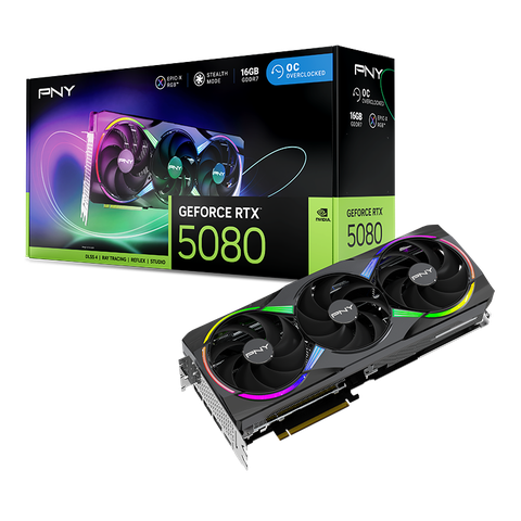 PNY GeForce RTX 5080 16GB ARGB Overclocked Triple Fan VCG508016TFXXPB1-O – Card đồ họa RTX 5080 mạnh mẽ