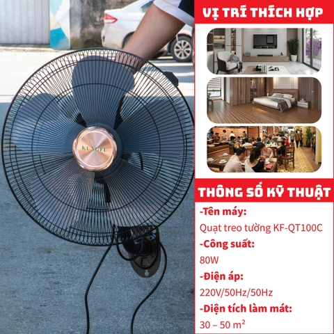 Quạt Treo Tường Kungfu KF-QT100C – Giải Pháp Làm Mát Hoàn Hảo Cho Mọi Không Gian