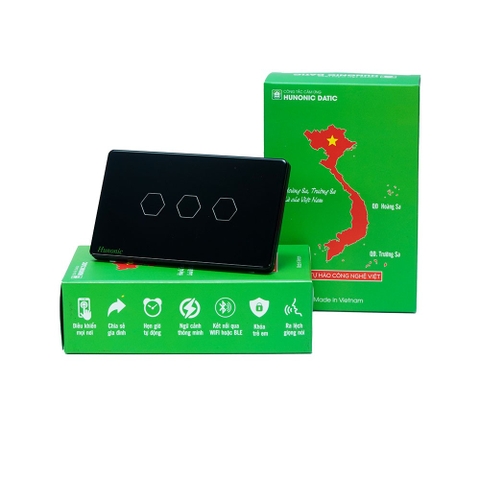 Công Tắc Cảm Ứng 3 Nút WiFi Hunonic Datic – Giải Pháp Nhà Thông Minh Hoàn Hảo