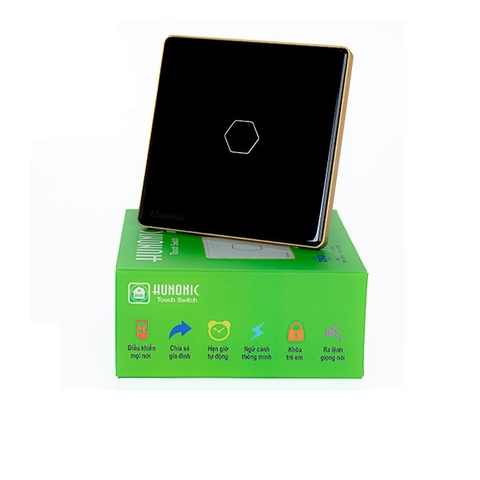 Công tắc càm ùng WiFi Hunonic 1 Nùt, HV, màu Đen/Trắng