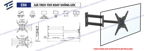 Giá treo E86( 20 - 65 ) - XOAY VUÔNG GÓC VỚI TIVI 65INCH