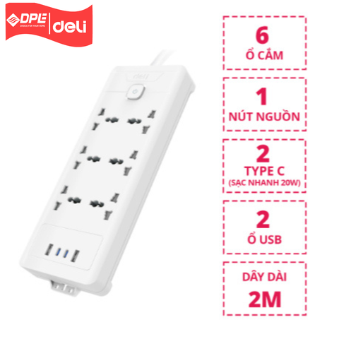 Ổ cắm điện đa năng Deli T424