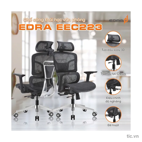 Ghế công thái học E-Dra EEC223 Đen (lưng lưới 2 mảnh, tay 3D) Chính Hãng